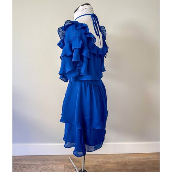 Parker Navy Ruffle Cold Shoulder Tiered Cocktail Dress - Picture 11 of 13